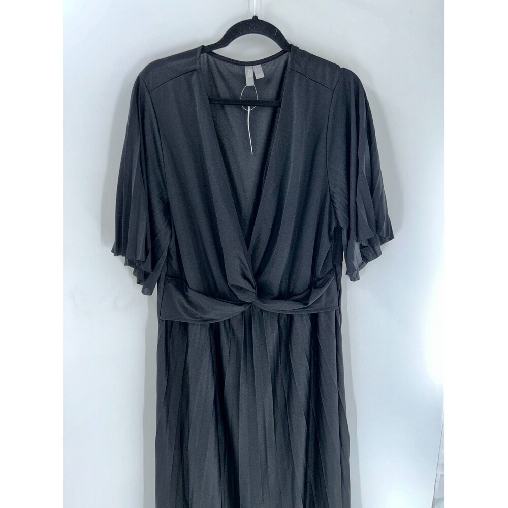 Women's Asos Curve Black A-line Flutter Sleeve Sheer Midi Dress Size 18 - Picture 2 of 8